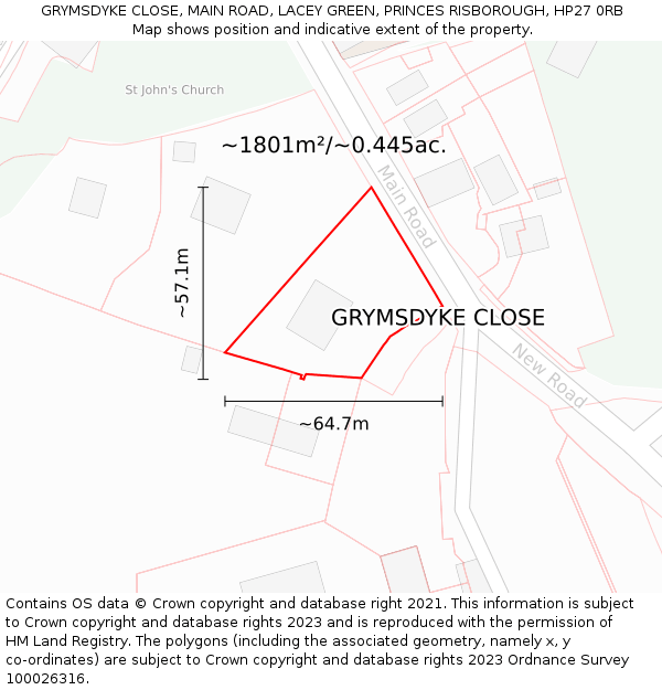 GRYMSDYKE CLOSE, MAIN ROAD, LACEY GREEN, PRINCES RISBOROUGH, HP27 0RB: Plot and title map