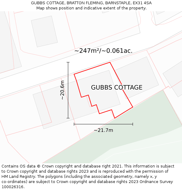 GUBBS COTTAGE, BRATTON FLEMING, BARNSTAPLE, EX31 4SA: Plot and title map