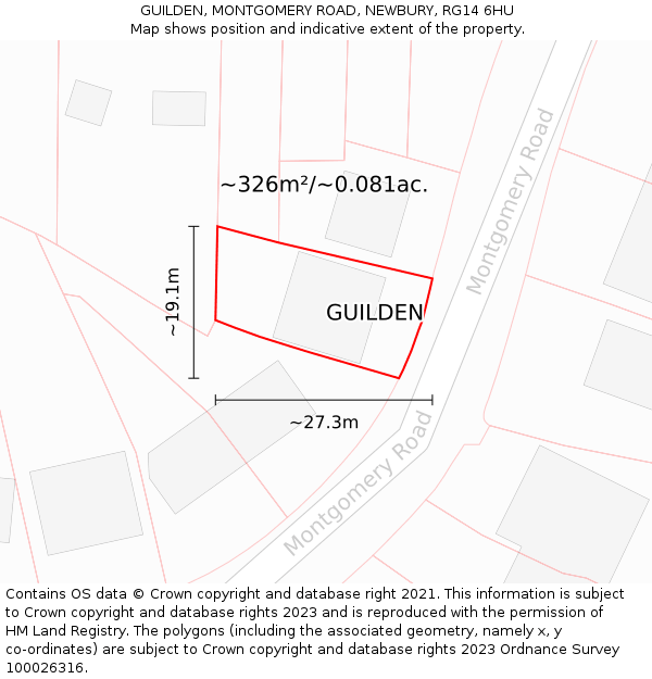 GUILDEN, MONTGOMERY ROAD, NEWBURY, RG14 6HU: Plot and title map