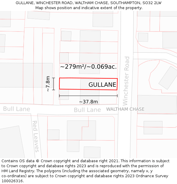 GULLANE, WINCHESTER ROAD, WALTHAM CHASE, SOUTHAMPTON, SO32 2LW: Plot and title map