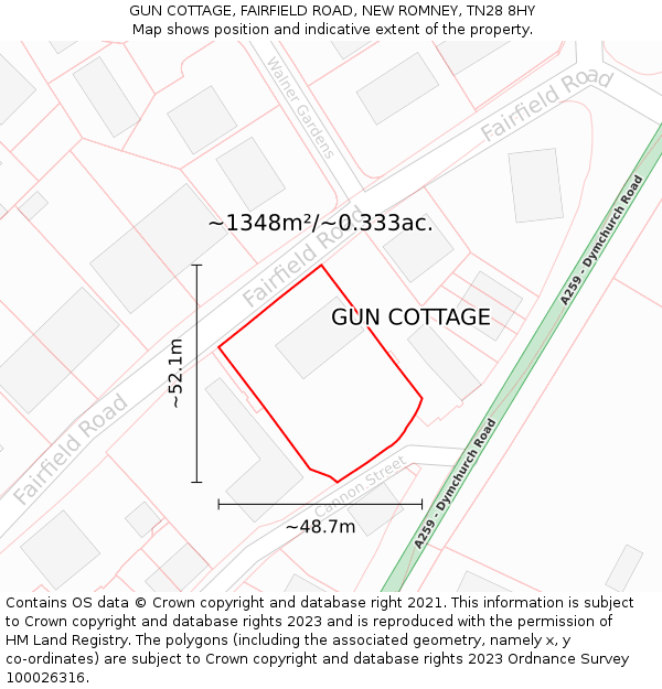 GUN COTTAGE, FAIRFIELD ROAD, NEW ROMNEY, TN28 8HY: Plot and title map