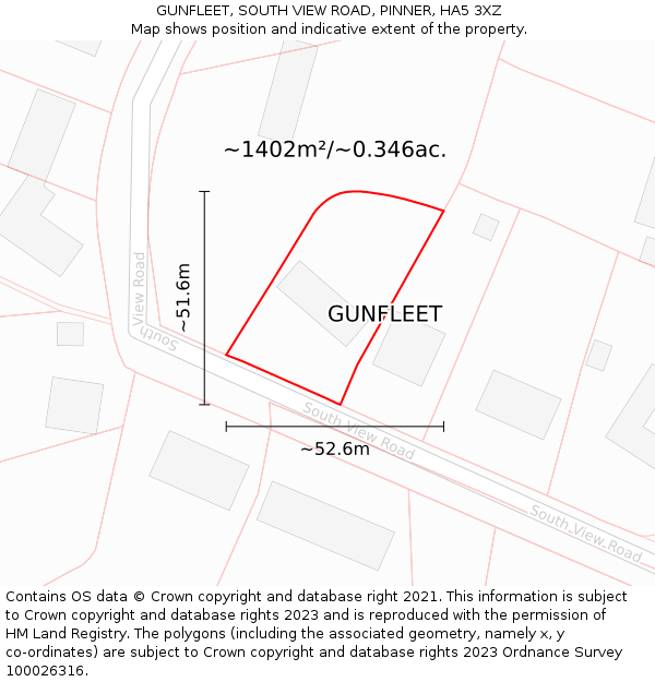 GUNFLEET, SOUTH VIEW ROAD, PINNER, HA5 3XZ: Plot and title map