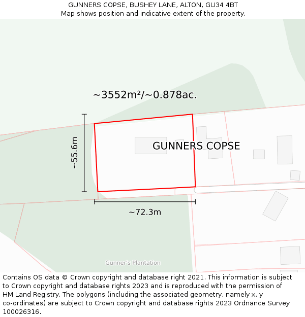 GUNNERS COPSE, BUSHEY LANE, ALTON, GU34 4BT: Plot and title map