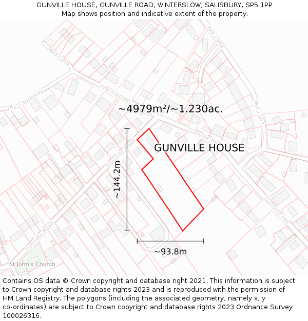 GUNVILLE HOUSE, GUNVILLE ROAD, WINTERSLOW, SALISBURY, SP5 1PP: Plot and title map
