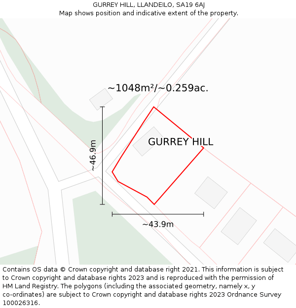 GURREY HILL, LLANDEILO, SA19 6AJ: Plot and title map