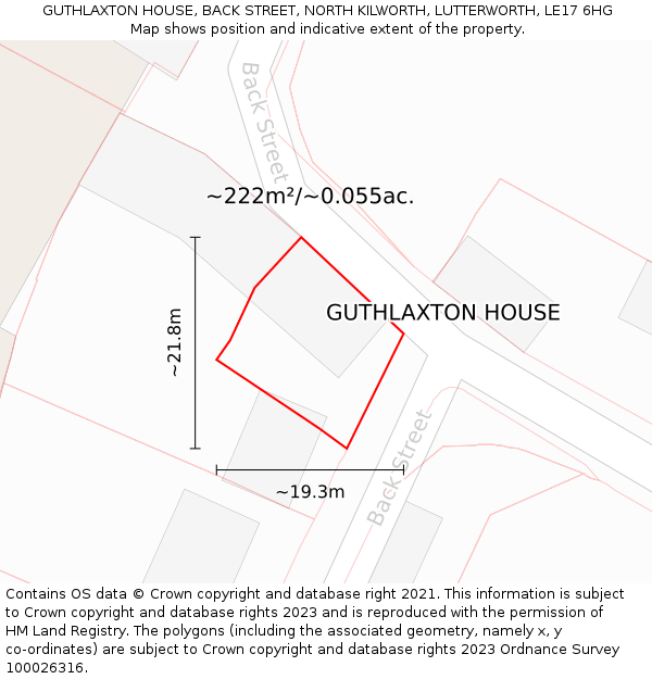 GUTHLAXTON HOUSE, BACK STREET, NORTH KILWORTH, LUTTERWORTH, LE17 6HG: Plot and title map