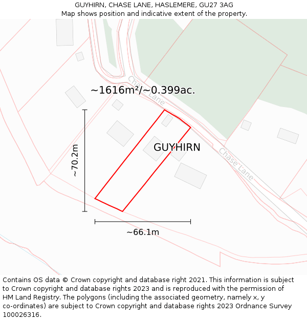 GUYHIRN, CHASE LANE, HASLEMERE, GU27 3AG: Plot and title map