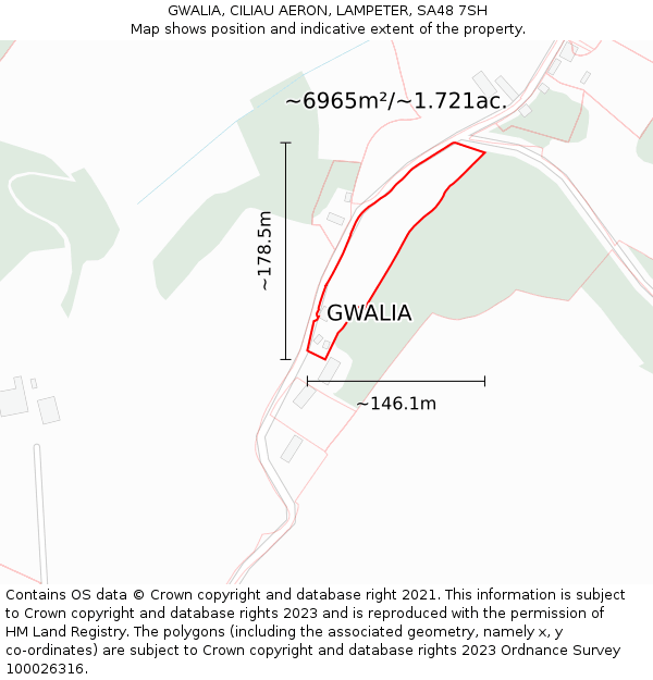 GWALIA, CILIAU AERON, LAMPETER, SA48 7SH: Plot and title map