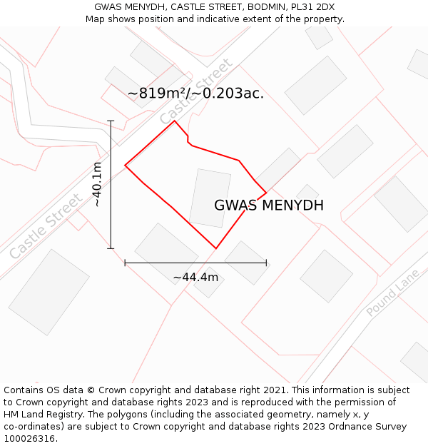 GWAS MENYDH, CASTLE STREET, BODMIN, PL31 2DX: Plot and title map