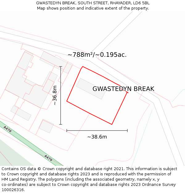 GWASTEDYN BREAK, SOUTH STREET, RHAYADER, LD6 5BL: Plot and title map
