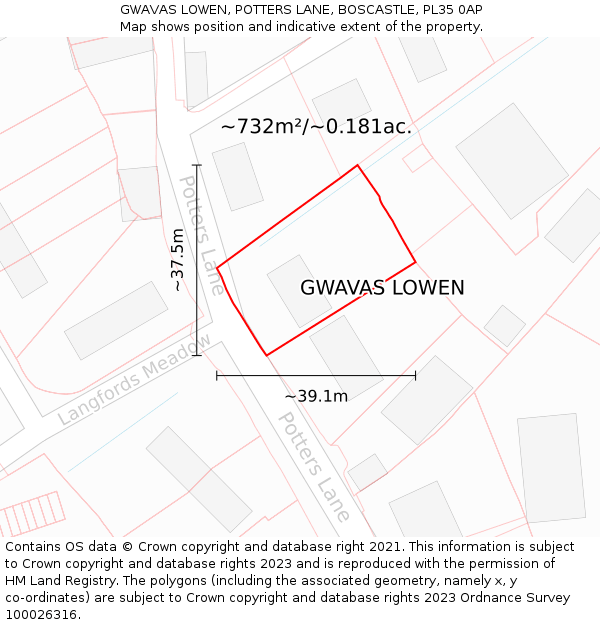 GWAVAS LOWEN, POTTERS LANE, BOSCASTLE, PL35 0AP: Plot and title map