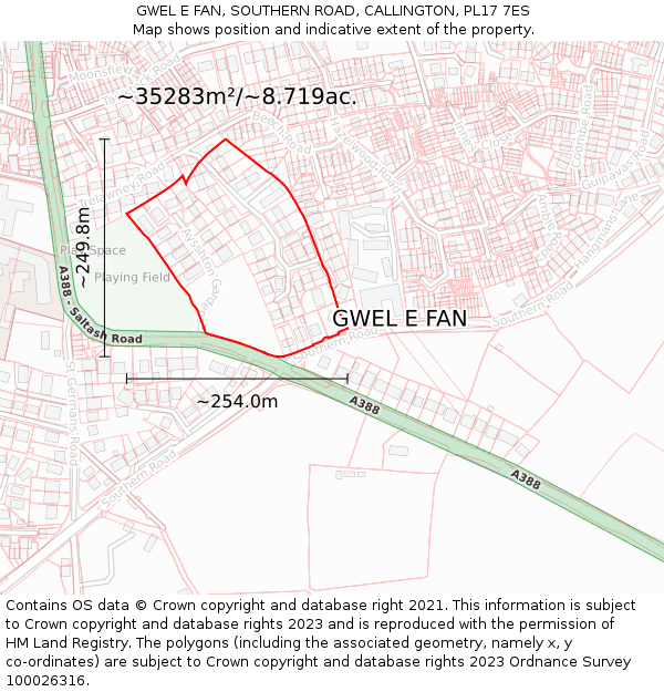 GWEL E FAN, SOUTHERN ROAD, CALLINGTON, PL17 7ES: Plot and title map