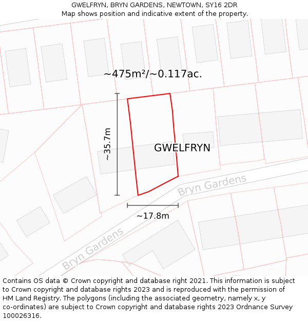 GWELFRYN, BRYN GARDENS, NEWTOWN, SY16 2DR: Plot and title map