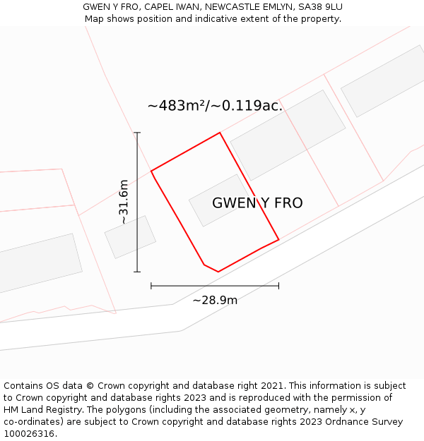 GWEN Y FRO, CAPEL IWAN, NEWCASTLE EMLYN, SA38 9LU: Plot and title map