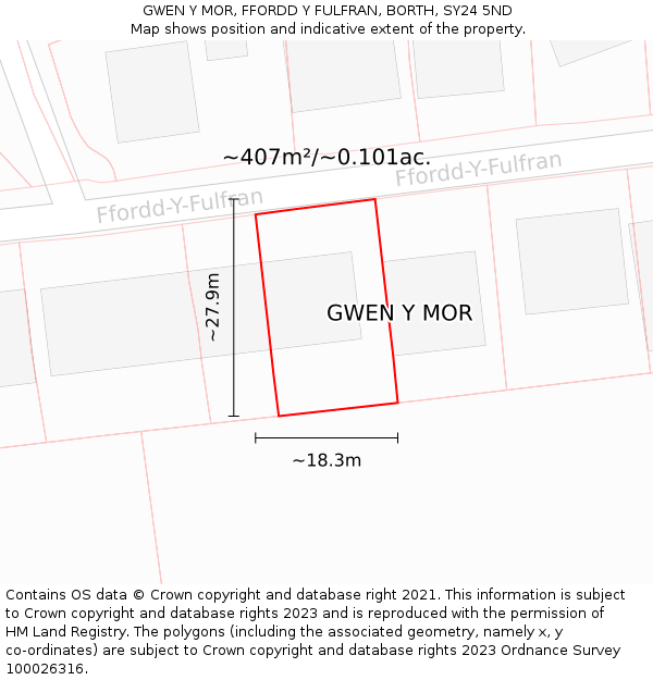 GWEN Y MOR, FFORDD Y FULFRAN, BORTH, SY24 5ND: Plot and title map