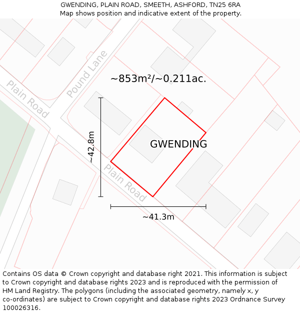 GWENDING, PLAIN ROAD, SMEETH, ASHFORD, TN25 6RA: Plot and title map
