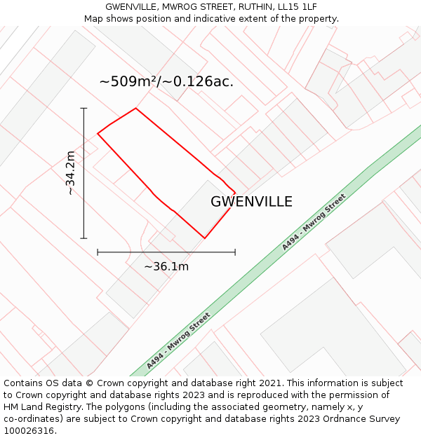 GWENVILLE, MWROG STREET, RUTHIN, LL15 1LF: Plot and title map