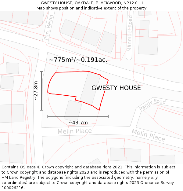 GWESTY HOUSE, OAKDALE, BLACKWOOD, NP12 0LH: Plot and title map