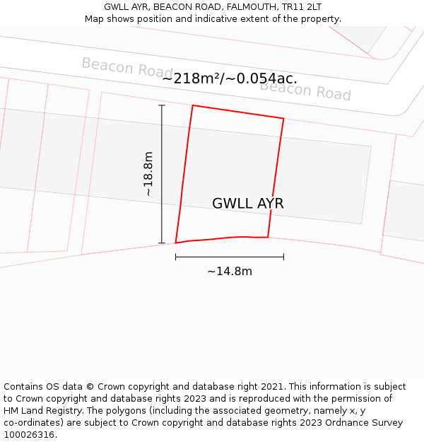 GWLL AYR, BEACON ROAD, FALMOUTH, TR11 2LT: Plot and title map