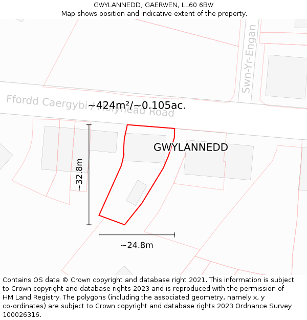 GWYLANNEDD, GAERWEN, LL60 6BW: Plot and title map