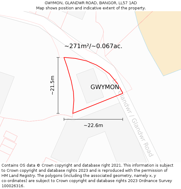 GWYMON, GLANDWR ROAD, BANGOR, LL57 1AD: Plot and title map