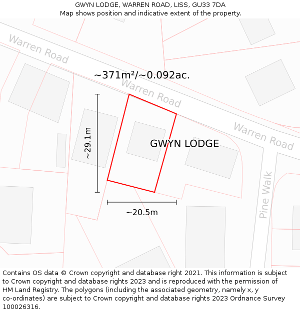 GWYN LODGE, WARREN ROAD, LISS, GU33 7DA: Plot and title map