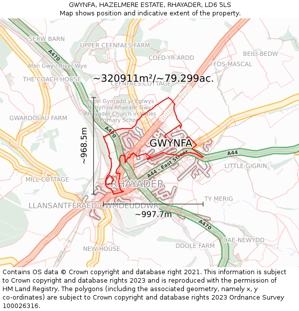 GWYNFA, HAZELMERE ESTATE, RHAYADER, LD6 5LS: Plot and title map