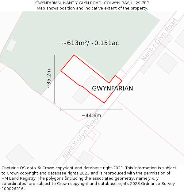 GWYNFARIAN, NANT Y GLYN ROAD, COLWYN BAY, LL29 7RB: Plot and title map