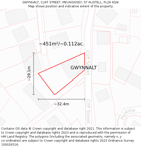 GWYNNALT, CLIFF STREET, MEVAGISSEY, ST AUSTELL, PL26 6QW: Plot and title map