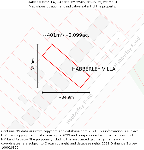 HABBERLEY VILLA, HABBERLEY ROAD, BEWDLEY, DY12 1JH: Plot and title map