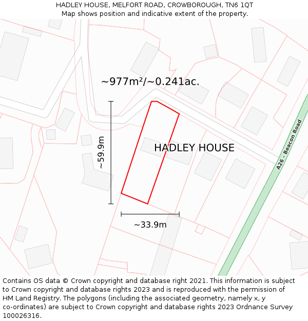 HADLEY HOUSE, MELFORT ROAD, CROWBOROUGH, TN6 1QT: Plot and title map