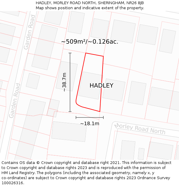 HADLEY, MORLEY ROAD NORTH, SHERINGHAM, NR26 8JB: Plot and title map