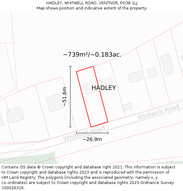 HADLEY, WHITWELL ROAD, VENTNOR, PO38 1LJ: Plot and title map