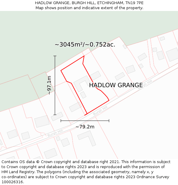 HADLOW GRANGE, BURGH HILL, ETCHINGHAM, TN19 7PE: Plot and title map