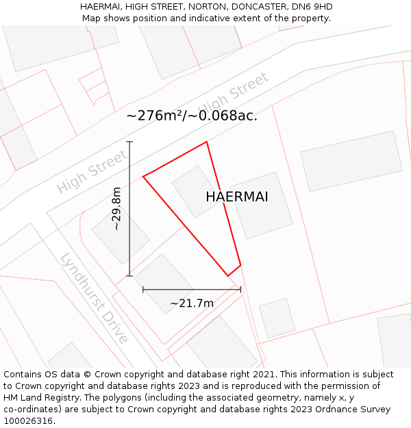 HAERMAI, HIGH STREET, NORTON, DONCASTER, DN6 9HD: Plot and title map