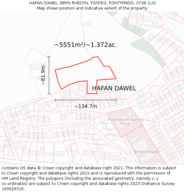 HAFAN DAWEL, BRYN RHEDYN, TONTEG, PONTYPRIDD, CF38 1UG: Plot and title map