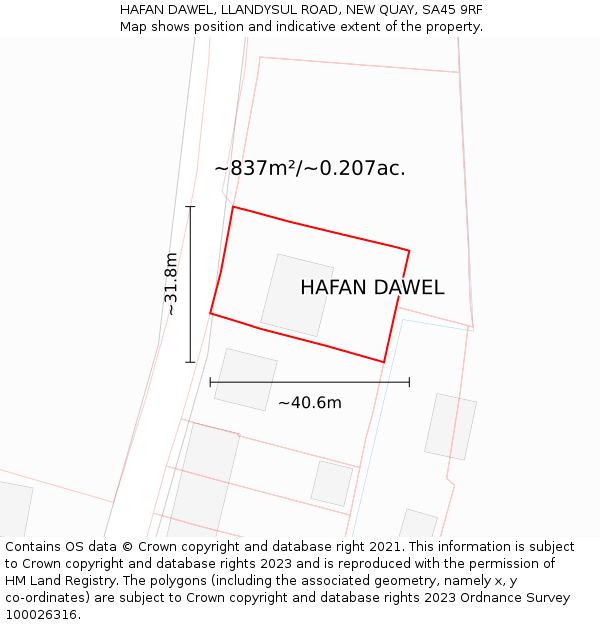 HAFAN DAWEL, LLANDYSUL ROAD, NEW QUAY, SA45 9RF: Plot and title map