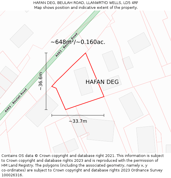 HAFAN DEG, BEULAH ROAD, LLANWRTYD WELLS, LD5 4RF: Plot and title map