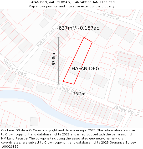 HAFAN DEG, VALLEY ROAD, LLANFAIRFECHAN, LL33 0SS: Plot and title map