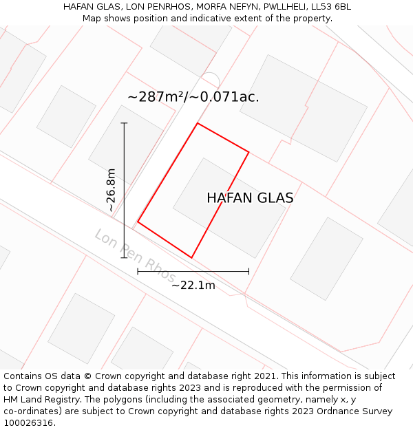 HAFAN GLAS, LON PENRHOS, MORFA NEFYN, PWLLHELI, LL53 6BL: Plot and title map