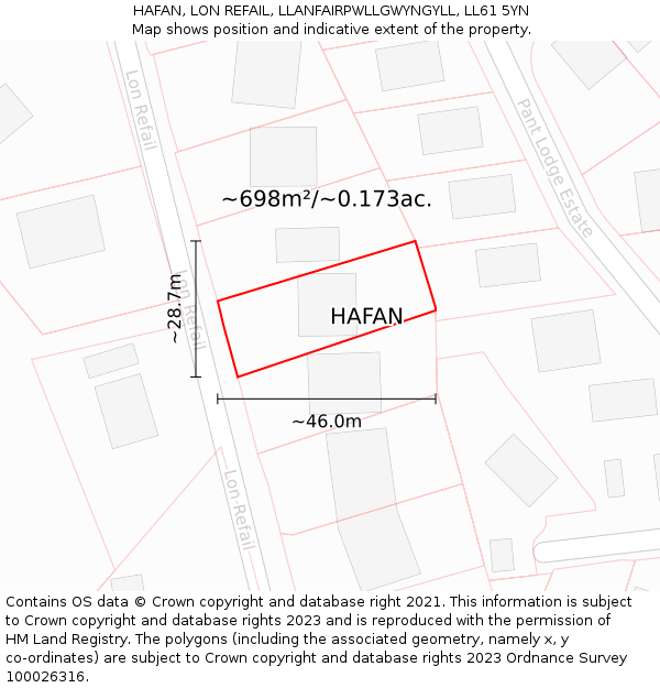 HAFAN, LON REFAIL, LLANFAIRPWLLGWYNGYLL, LL61 5YN: Plot and title map