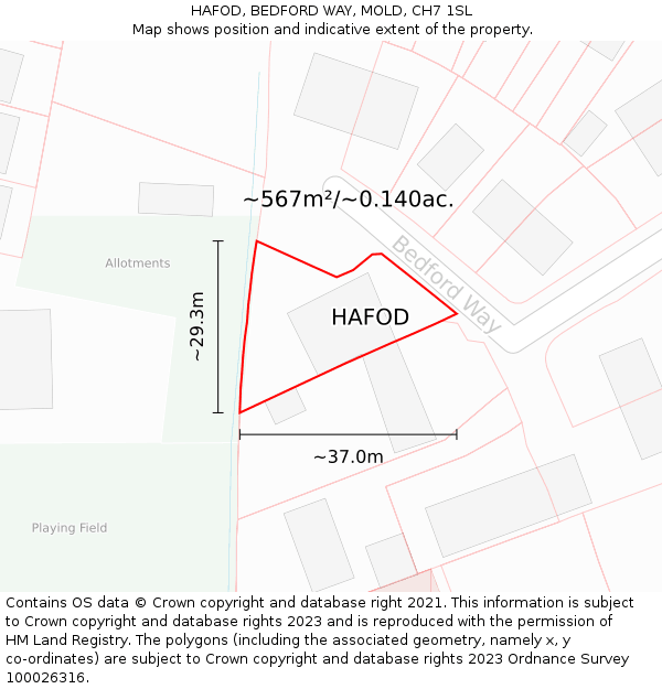 HAFOD, BEDFORD WAY, MOLD, CH7 1SL: Plot and title map