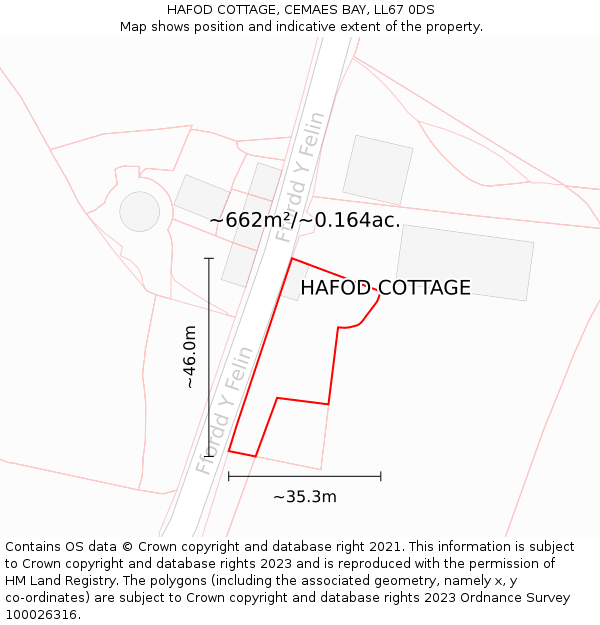 HAFOD COTTAGE, CEMAES BAY, LL67 0DS: Plot and title map