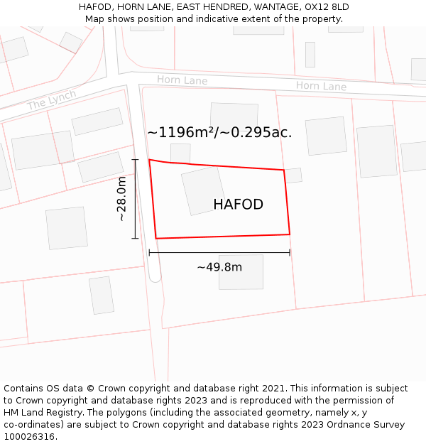 HAFOD, HORN LANE, EAST HENDRED, WANTAGE, OX12 8LD: Plot and title map