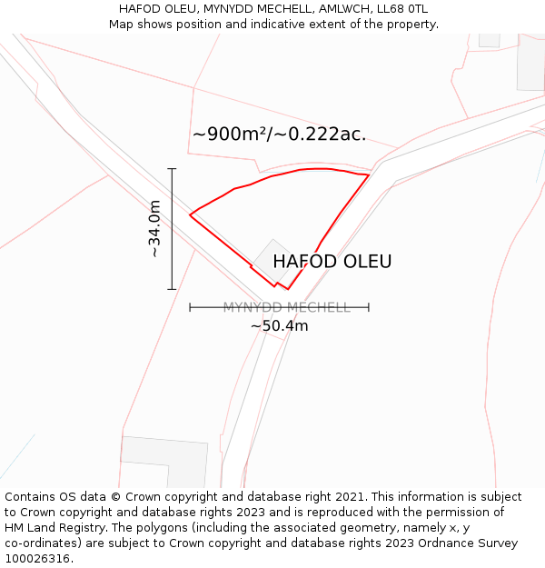 HAFOD OLEU, MYNYDD MECHELL, AMLWCH, LL68 0TL: Plot and title map