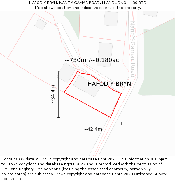 HAFOD Y BRYN, NANT Y GAMAR ROAD, LLANDUDNO, LL30 3BD: Plot and title map