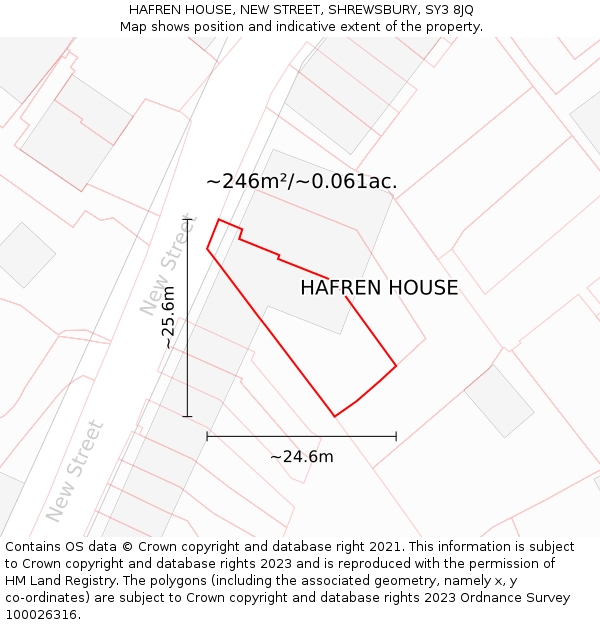 HAFREN HOUSE, NEW STREET, SHREWSBURY, SY3 8JQ: Plot and title map