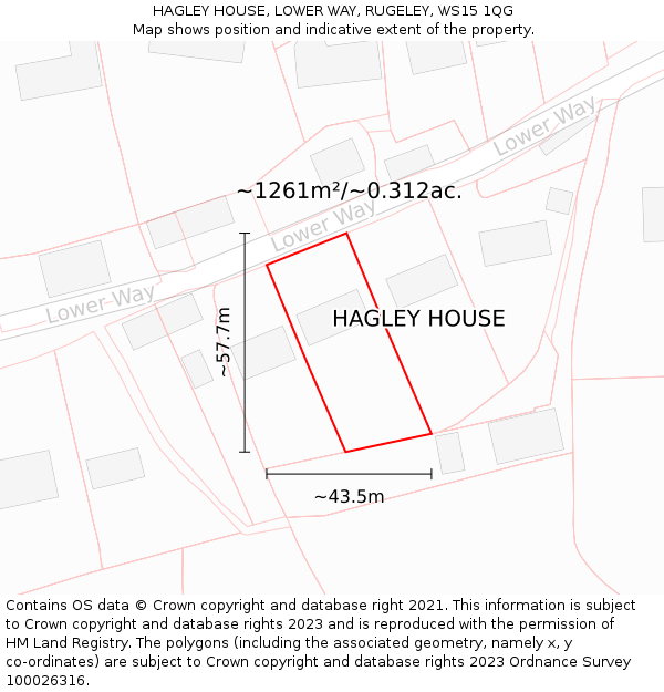 HAGLEY HOUSE, LOWER WAY, RUGELEY, WS15 1QG: Plot and title map