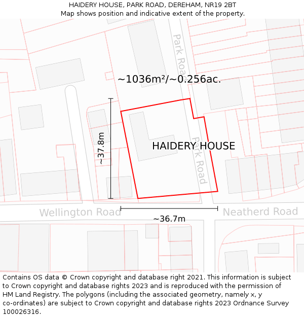 HAIDERY HOUSE, PARK ROAD, DEREHAM, NR19 2BT: Plot and title map