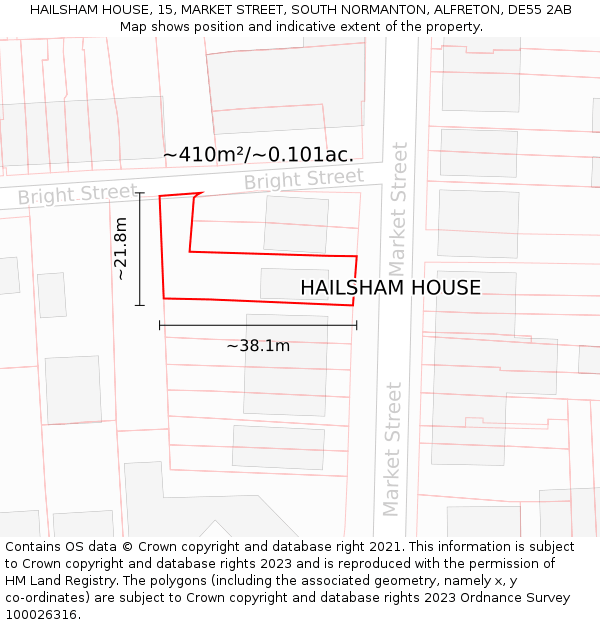 HAILSHAM HOUSE, 15, MARKET STREET, SOUTH NORMANTON, ALFRETON, DE55 2AB: Plot and title map